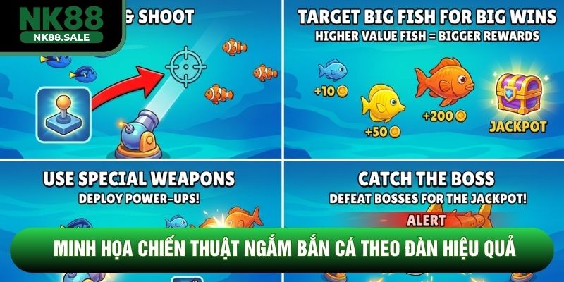Minh họa chiến thuật ngắm bắn cá theo đàn hiệu quả